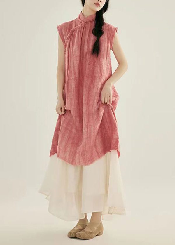 Vintage Stand Collar Tasseled Cotton Two Pieces Set Summer For Sale - Image 2