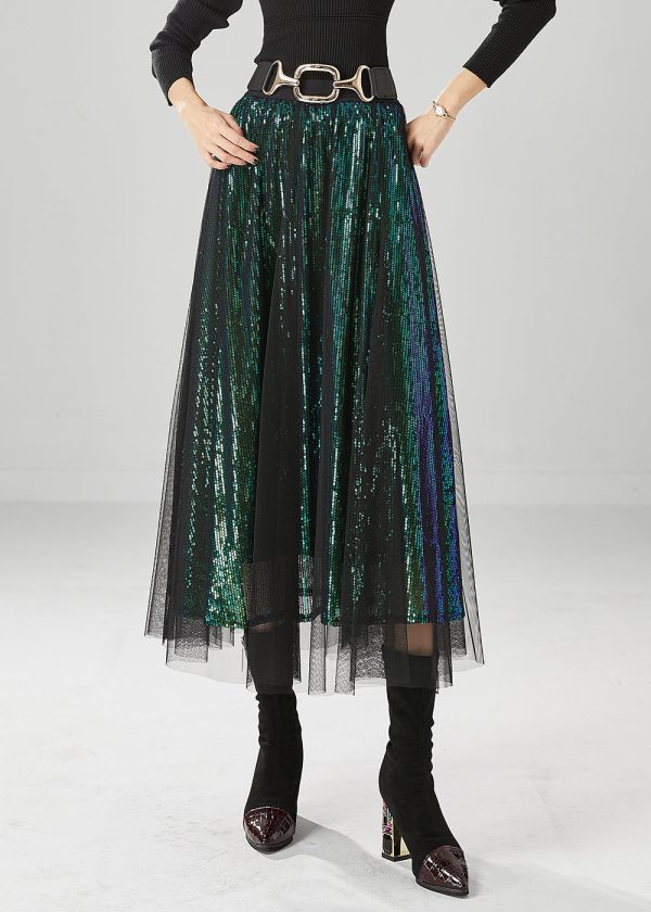 Peacock Green Silm Fit Tulle A Line Skirts Sequins Fall For Cheap - Image 2