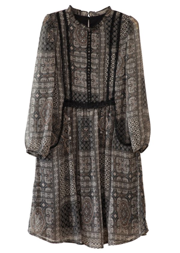 Italian Black Print Pockets Patchwork Chiffon Dresses Fall Online Hot Sale - Image 5