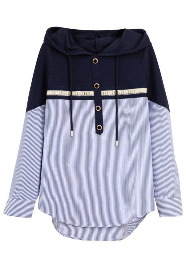 Style Striped Hooded Patchwork Cotton Shirt Long Sleeve Online - Image 5