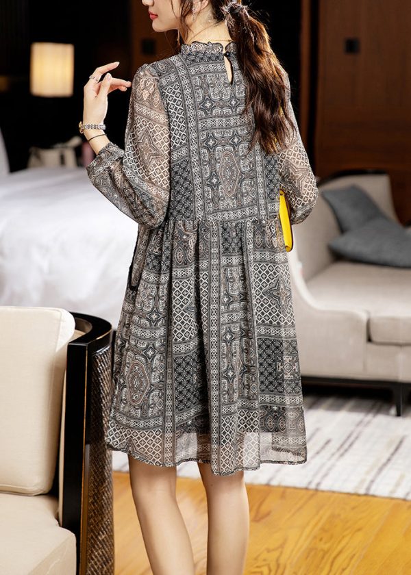 Italian Black Print Pockets Patchwork Chiffon Dresses Fall Online Hot Sale - Image 4